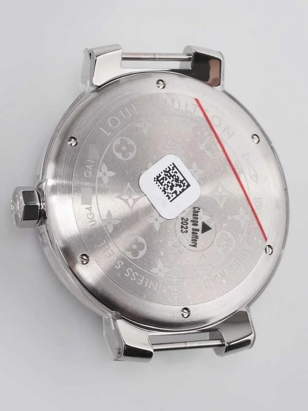 Louis Vuitton 41.5mm Stainless Steel and Lilac Swiss Quartz Tambour Watch Face